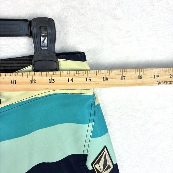 VTG Volcom Mens 31 Y2K Blue Striped V2S 2-Way Stretch Board Shorts Swim Trunks - Picture 7 of 8
